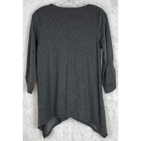 Alyx Medium Gray 3/4 Sleeve Sharkbite Top Criss Cross Neck - Picture 4 of 6